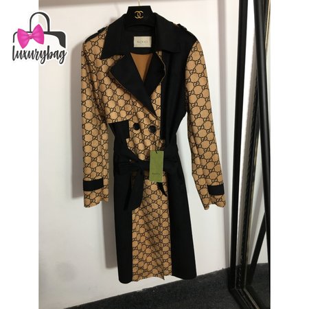 Gucci Double G Letter Fashion Color-Block Suede Coat