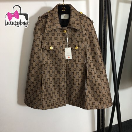 Gucci Double G Letter Print Woolen Cape Coat