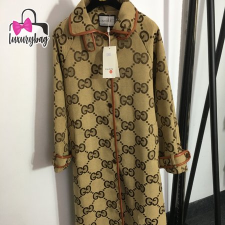 Gucci G Jacquard Letter Leather-Bound Mid-Length Trench Coat