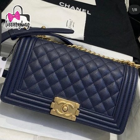 Chanel Boy Navy Blue Caviar Bag