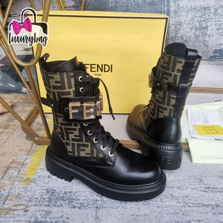 Fendigraphy Black Leather Biker Boots