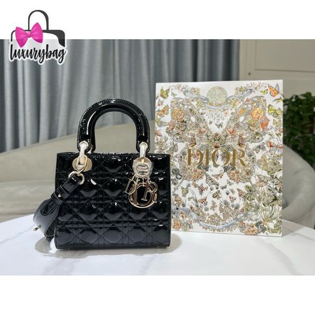 Small Lady Dior Bag Black Patent Cannage Calfskin