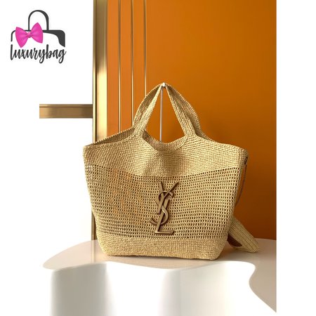 YSL ICARE Maxi Raffia Shopping Bag