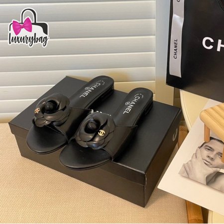 Chanel Slippers Camellia Black 35-40