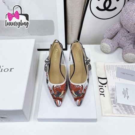 Dior J'Adior Slingback Pump White Multicolor Dior Jardin d'Hiver Embroidered Cotton 35-39