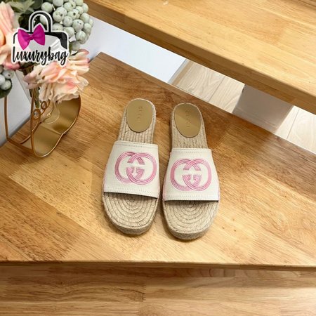 Gucci Espadrille Slide With Interlocking G White/Pink 35-41