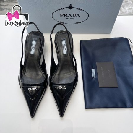 Prada Brushed Leather Slingback Pumps Black 35-40