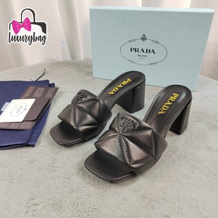 Prada Quilted Nappa Leather Heeled Sandals Black 35-40