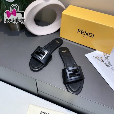 Fendi Baguette Black Leather Slides 35-40