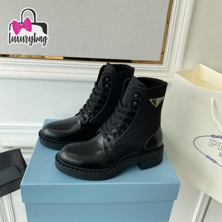 Prada Brushed-Leather And Re-Nylon Boots 35-40